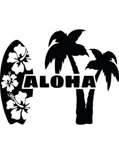Aloha mit Surfbrett und Palmen Autoaufkleber 301