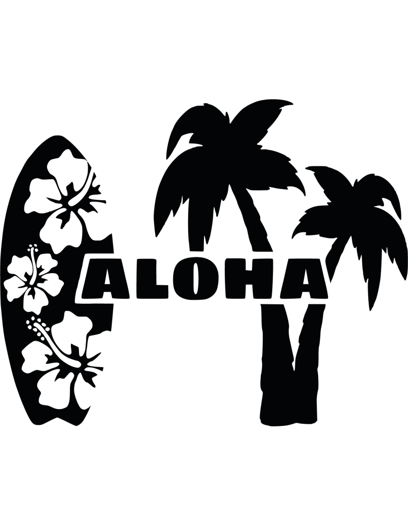 Aloha mit Surfbrett und Palmen Autoaufkleber 301