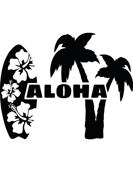 Aloha mit Surfbrett und Palmen Autoaufkleber 301