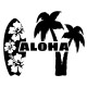 Aloha mit Surfbrett und Palmen